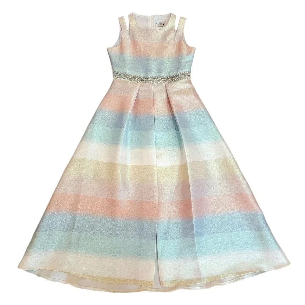 🌈HP-Rare Editions Girls Ombre Metallic Jacquard High Low Dress